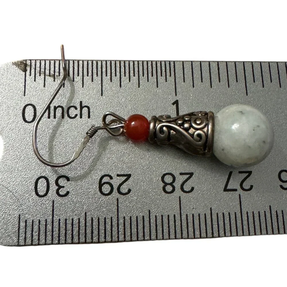 Vintage 925 Sterling Silver Dangle Earrings With Carnelian & Jade Beads Morocco - Picture 11 of 12